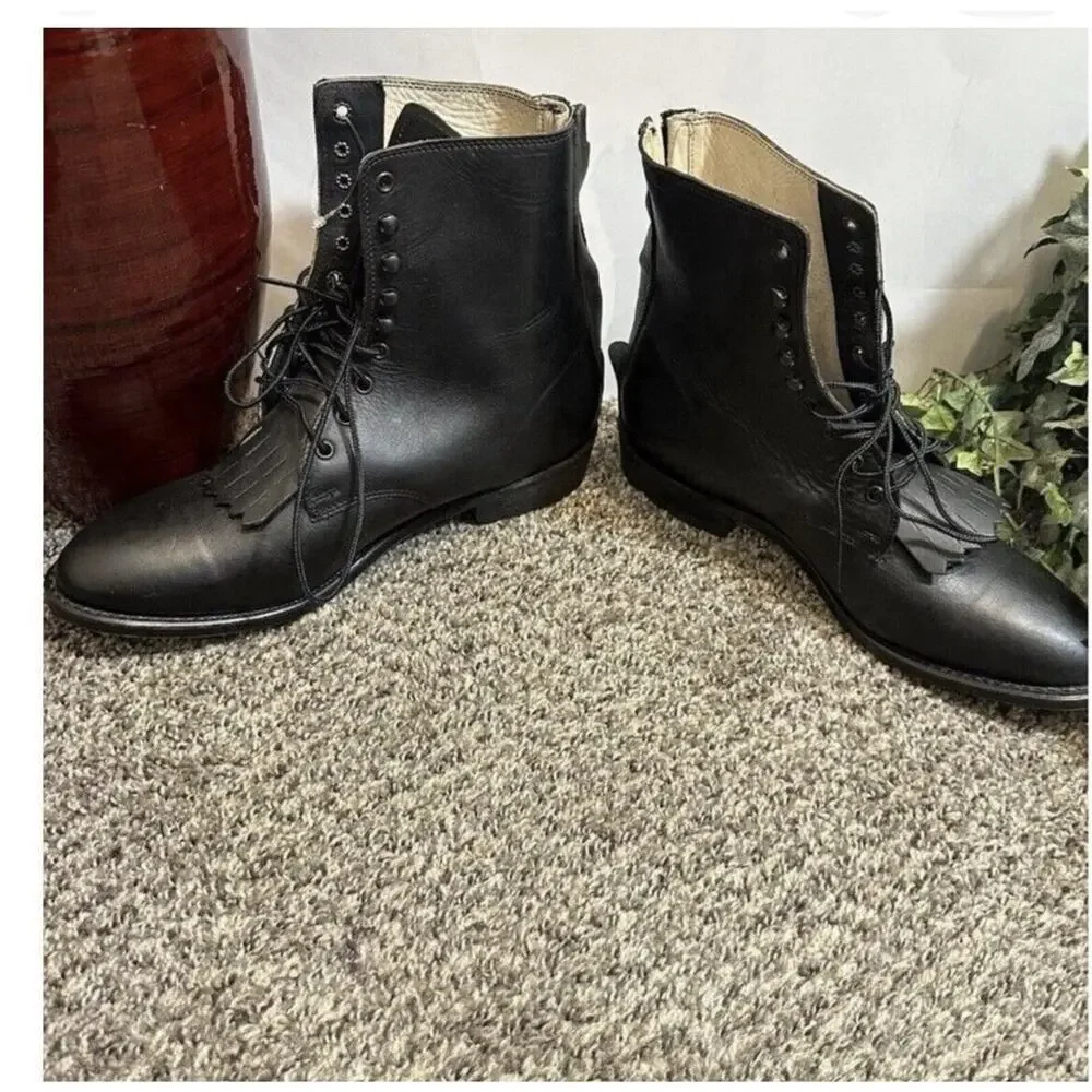 VTG Durango DB1730X Kiltie Western Boots Black Leather 9.5 D Back Heel Zip NEW